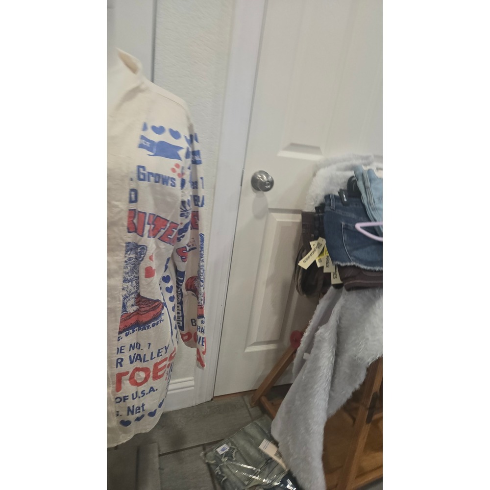 Vintage Sack Sweet Kitten Brand Potato Sack Kimono Jacket Cream Graphic Print - Picture 2 of 6